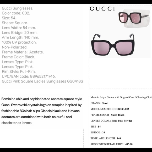 GUCCI CLASSIC BLACK RHINESTONE GUCCI ON TEMPLES SUNGLASSES , SEEN ON CELEBS - Picture 5 of 16